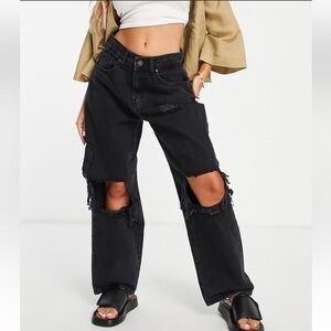 ASOS Petite Black Ripped Mom Jeans size 10 NWT